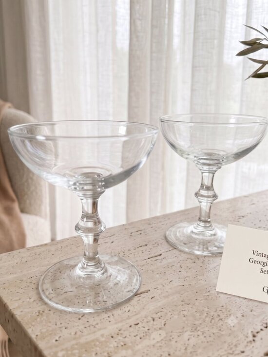 Libbey Other - Vintage Libbey Georgian Clear Glass Champagne Coupe Cocktail Glasses Set of 2